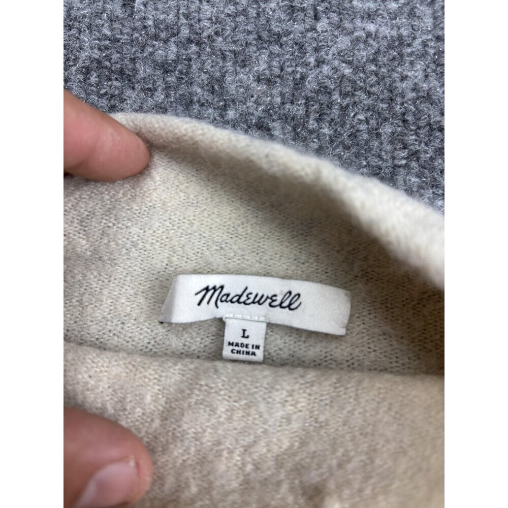 Madewell Sweater Womens Large Ivory Mock Neck Ribbed Hem Long Sleeve Side Slits - Picture 2 of 7